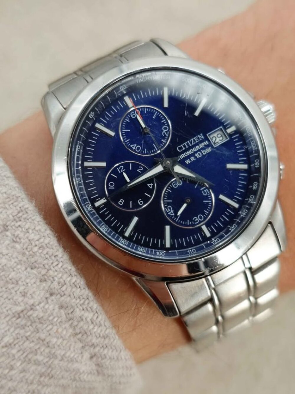 Citizen Chronograph Watch 0510-K002338 Quartz Blue Dial 38mm JDM New Battery